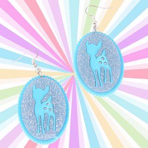 Adorable powder blue and glitter acrylic deer earrings